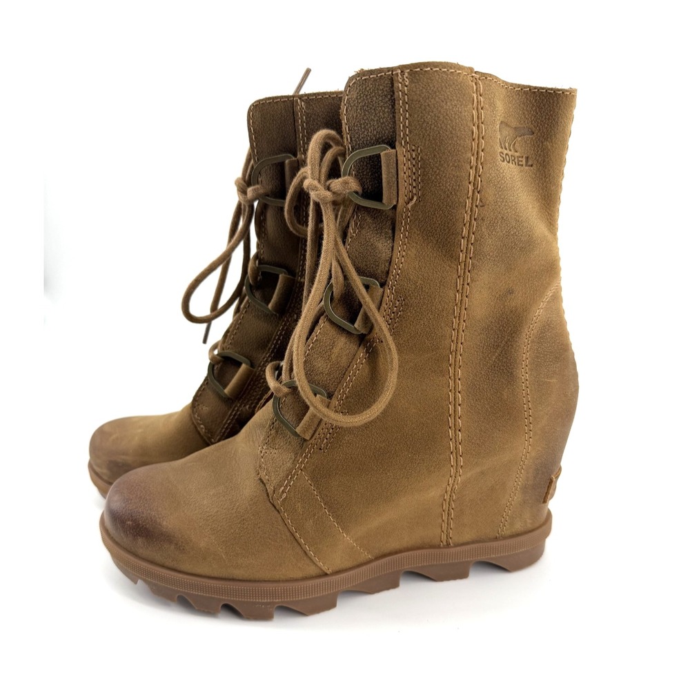Sorel Joan of Arctic Wedge II Boots Women 7 Camel Brown Leather Waterproof NWOT